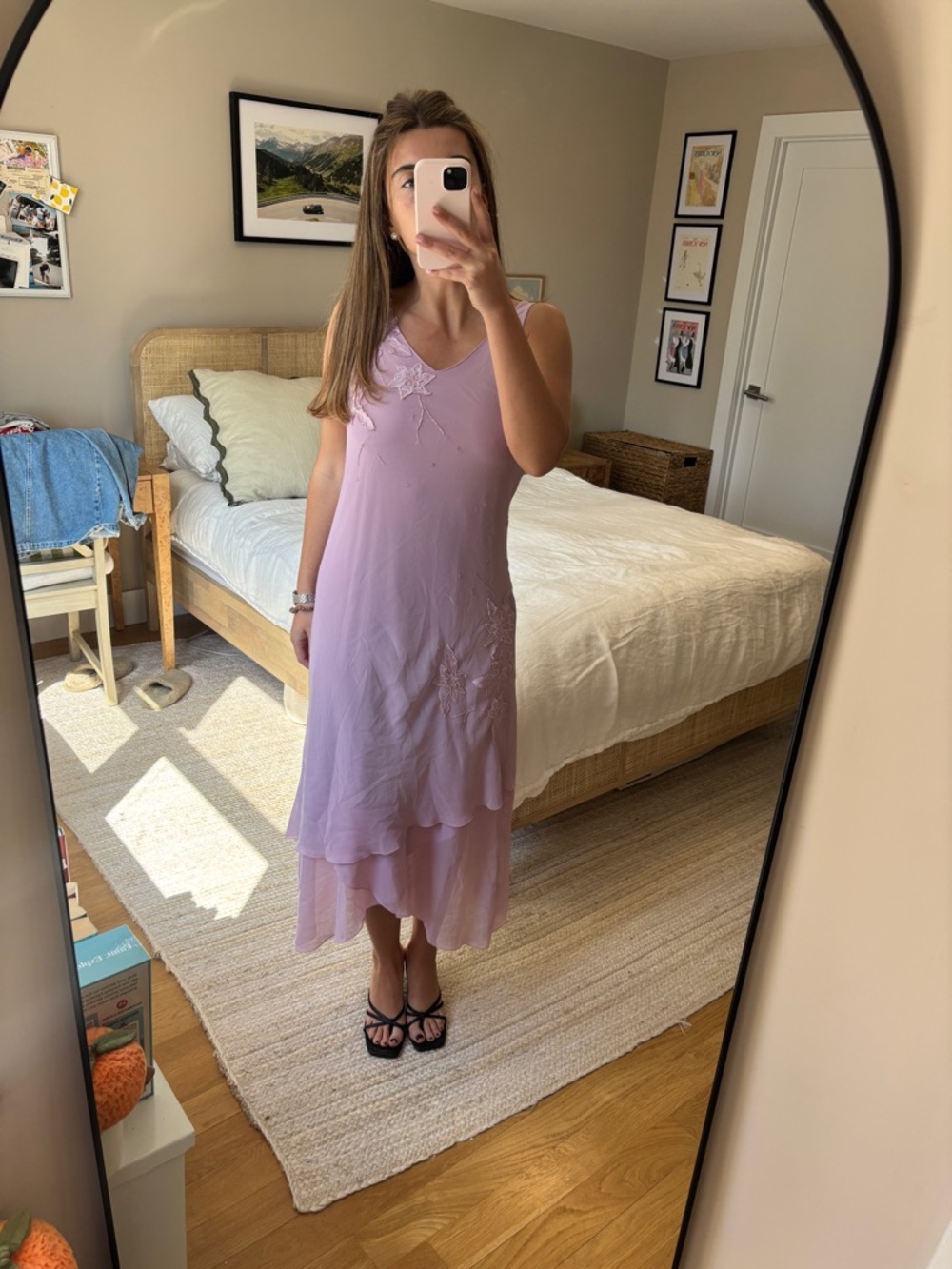 Vintage Lavender Layered V-Neck Women's Dress